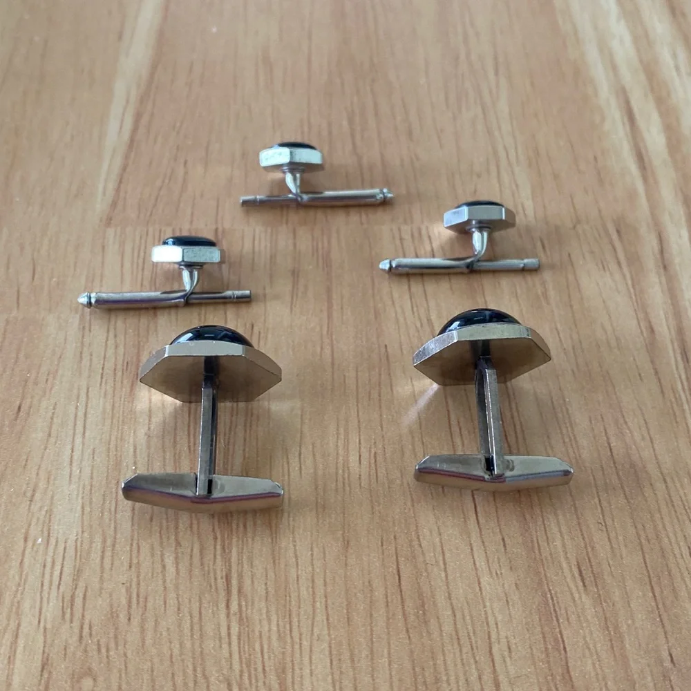 Silvertone Black Cufflinks and Shirt Stud Set